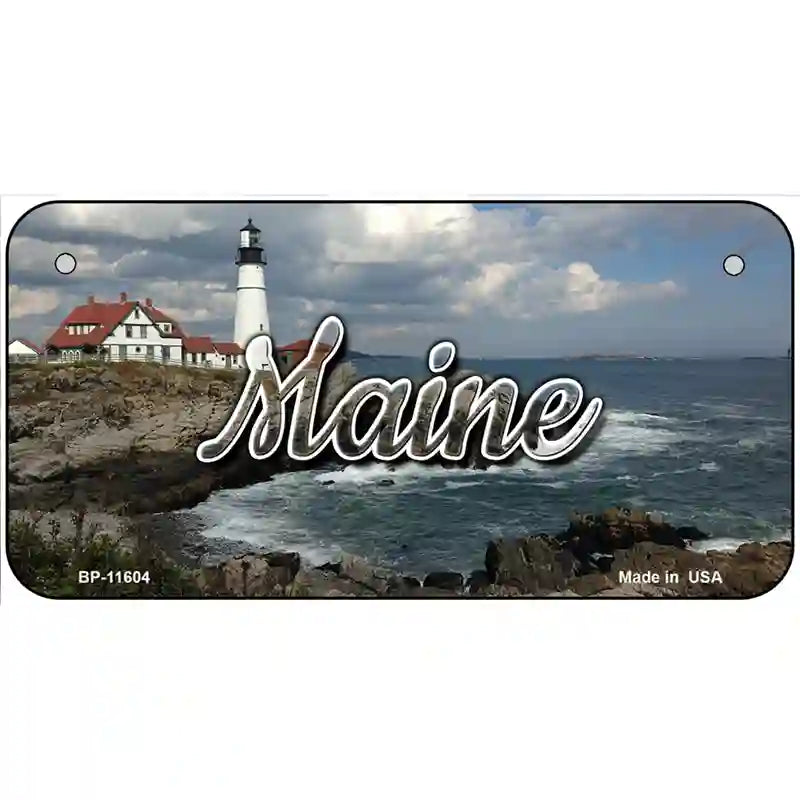 Maine Lighthouse Beach Novelty Metal State License Plate 6" x 3" (BP)