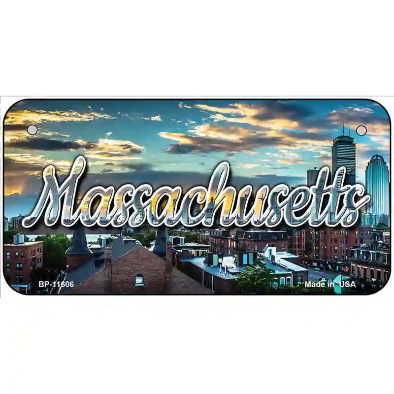 Massachusetts Sunset Skyline Novelty Metal State License Plate 6" x 3" (BP)