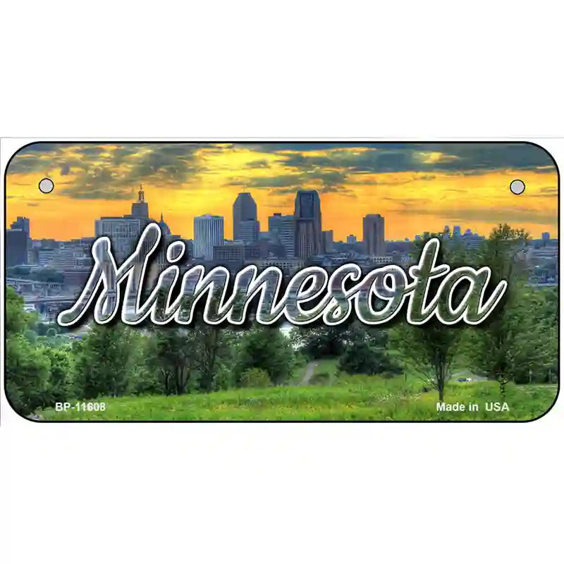 Minnesota City Skyline Sunset Novelty Metal State License Plate 6" x 3" (BP)