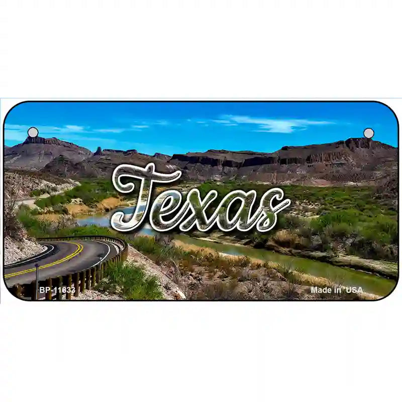 Texas Open Mountain Road Novelty Metal State License Plate 6" x 3" (BP)