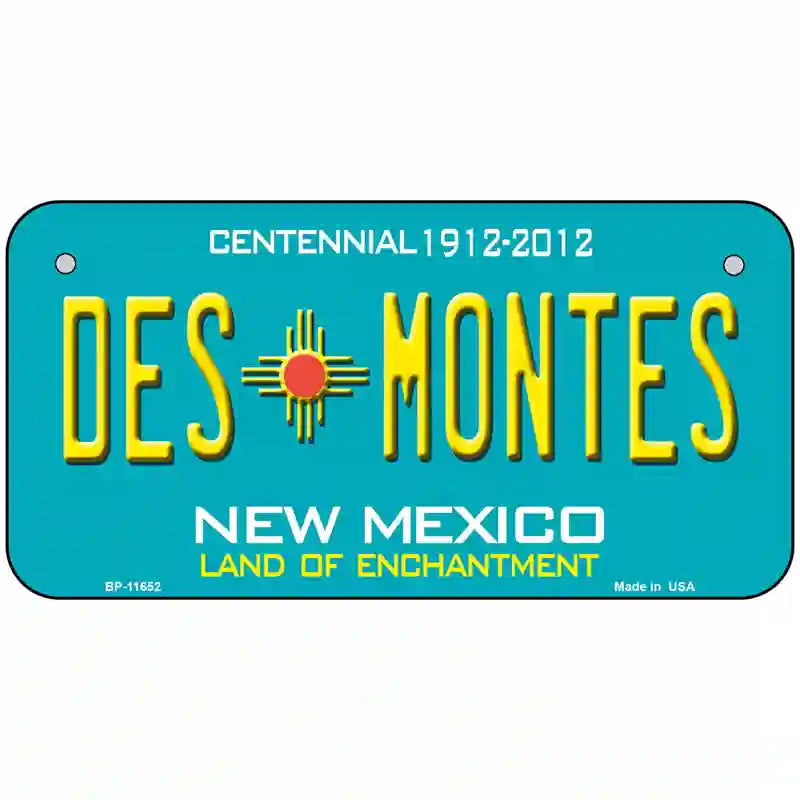 Des Montes Teal New Mexico Novelty License Plate 6" x 3" (BP)