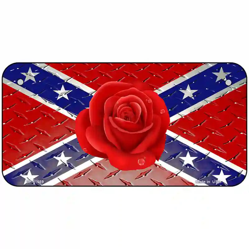 Confederate Flag With Red Rose Novelty License Plate 6" x 3" (BP)