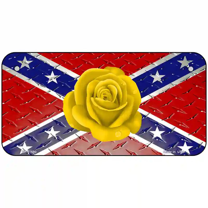 Confederate Flag With Yellow Rose Novelty License Plate 6" x 3" (BP)