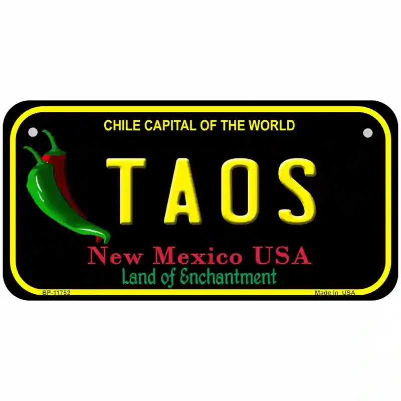 Taos New Mexico Black State License Plate 6" x 3" (BP)