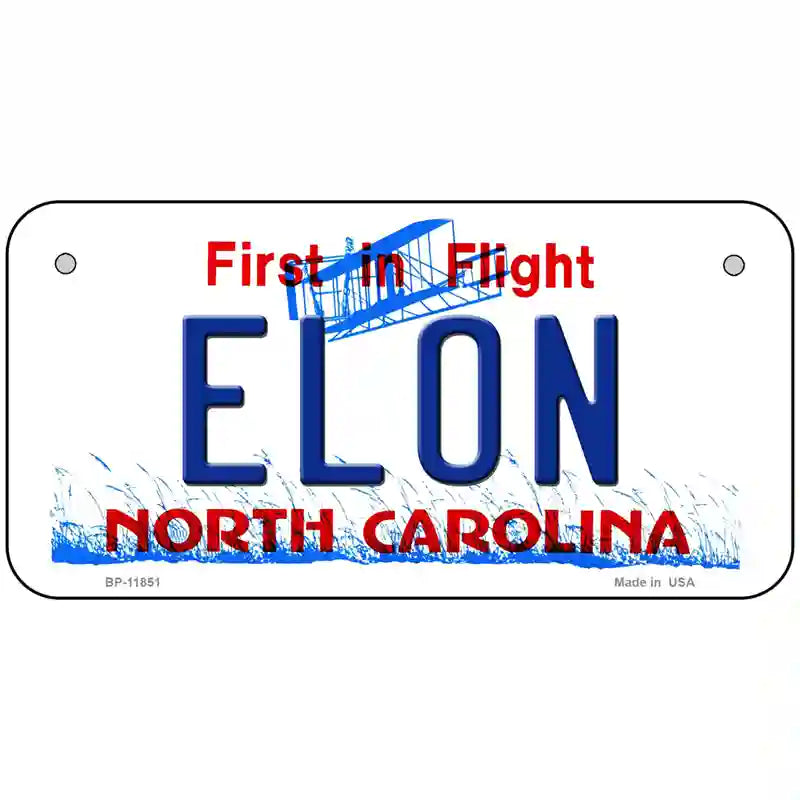 Elon North Carolina Novelty License Plate 6" x 3" (BP)