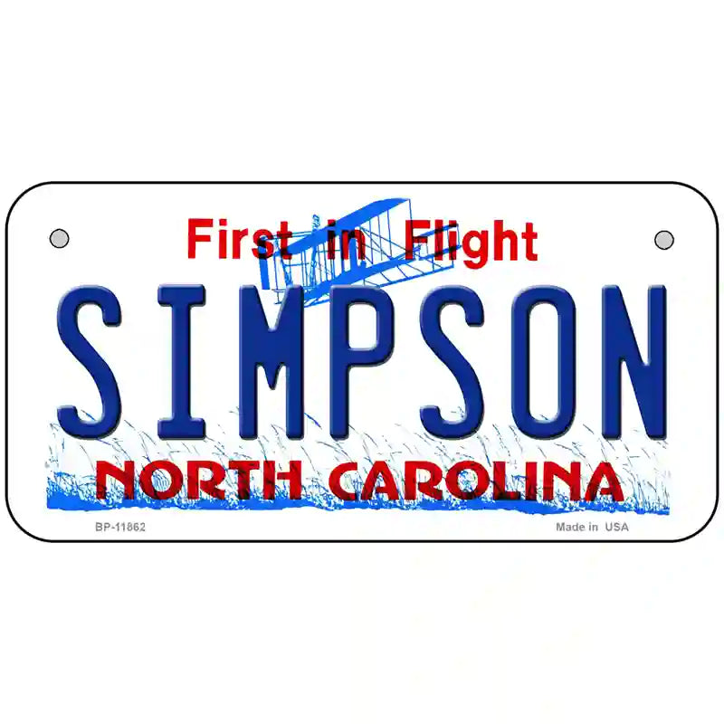 Simpson North Carolina Novelty License Plate 6" x 3" (BP)