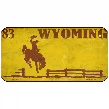 Wyoming Yellow Rusty Novelty Metal License Plate 6" x 3" (BP)