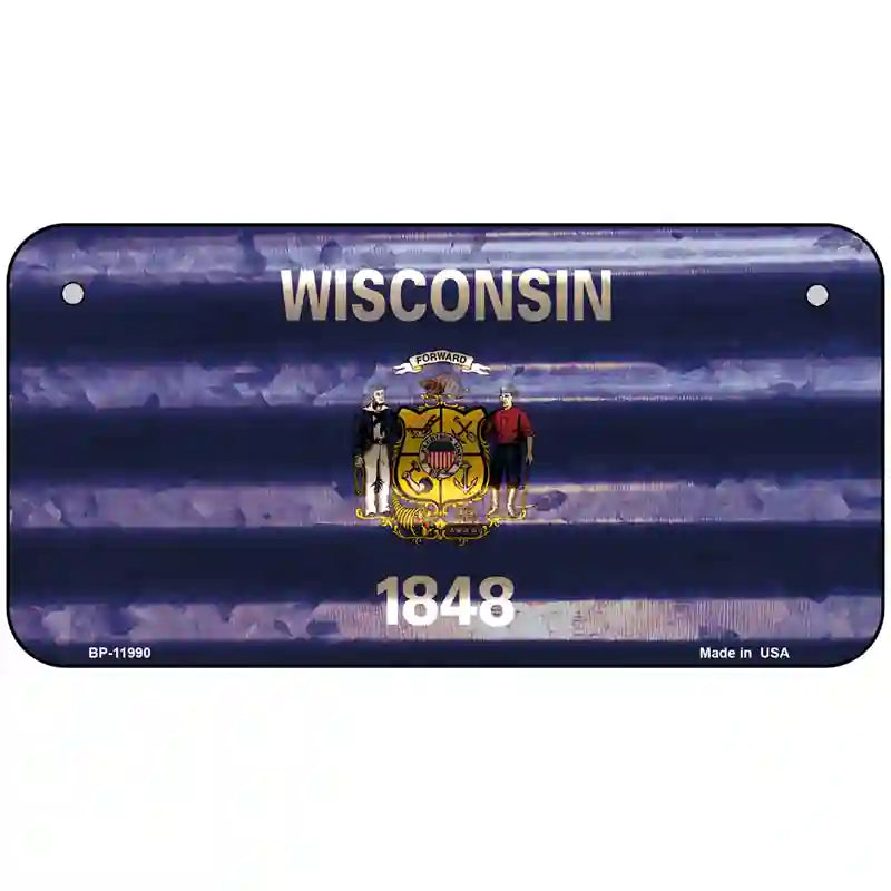 Wisconsin Corrugated Flag Novelty License Plate 6" x 3" (BP)