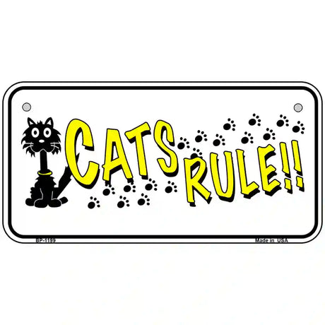 Cats Rule Novelty Metal License Plate 6" x 3" (BP)