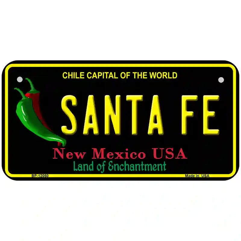 Santa Fe Black New Mexico Novelty Metal License Plate 6" x 3" (BP)