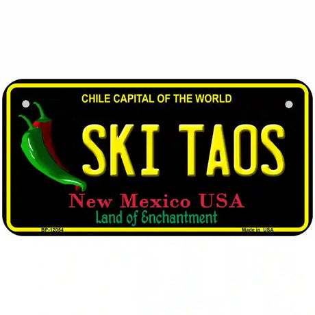 Ski Taos Black New Mexico Novelty Metal License Plate 6" x 3" (BP)