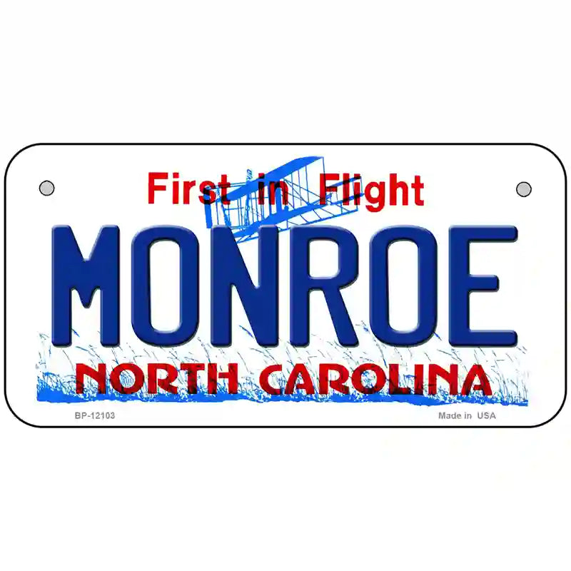 Monroe North Carolina State Novelty Metal License Plate 6" x 3" (BP)