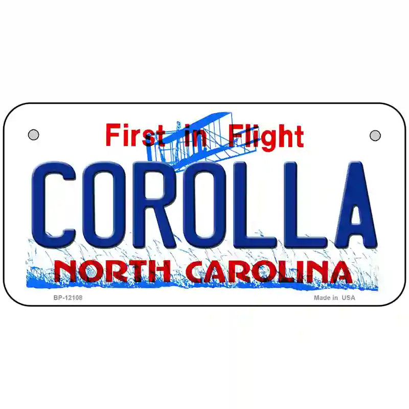 Corolla North Carolina State Novelty Metal License Plate 6" x 3" (BP)