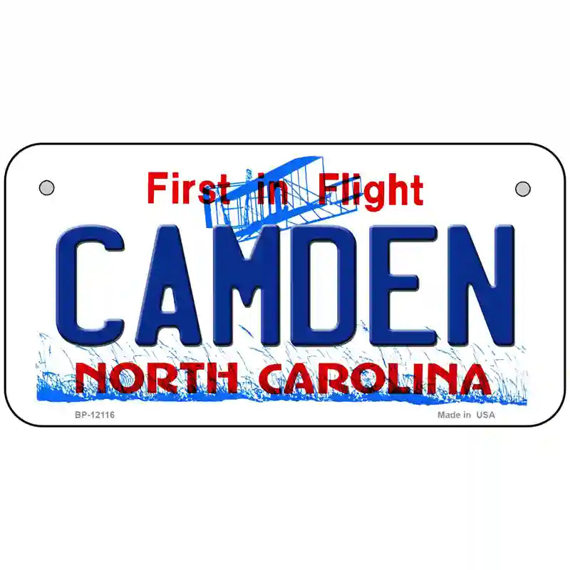 Camden North Carolina State Novelty Metal License Plate 6" x 3" (BP)