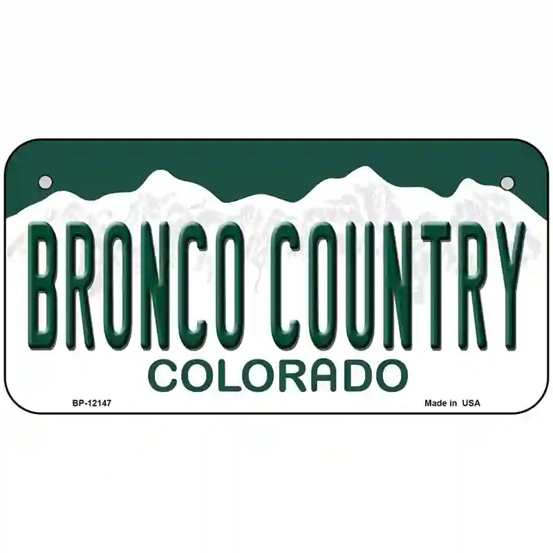 Bronco Country Colorado Novelty Metal License Plate 6" x 3" (BP)