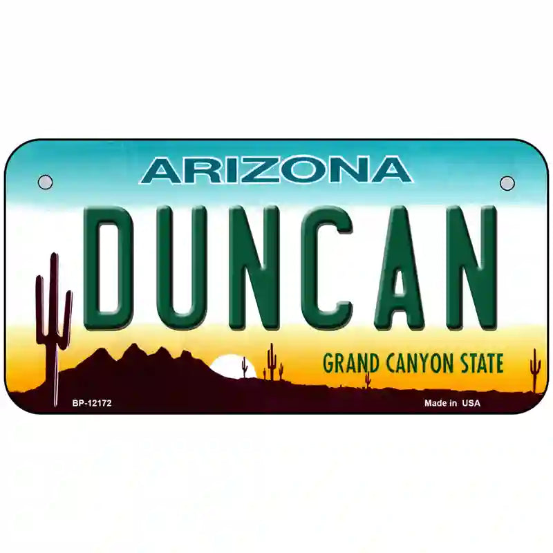 Duncan Arizona Novelty Metal License Plate 6" x 3" (BP)