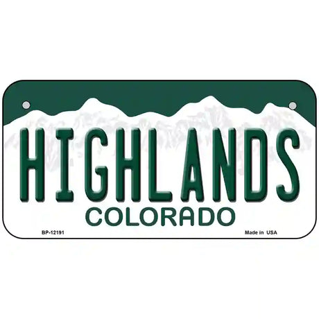 Highlands Colorado Novelty Metal License Plate 6" x 3" (BP)