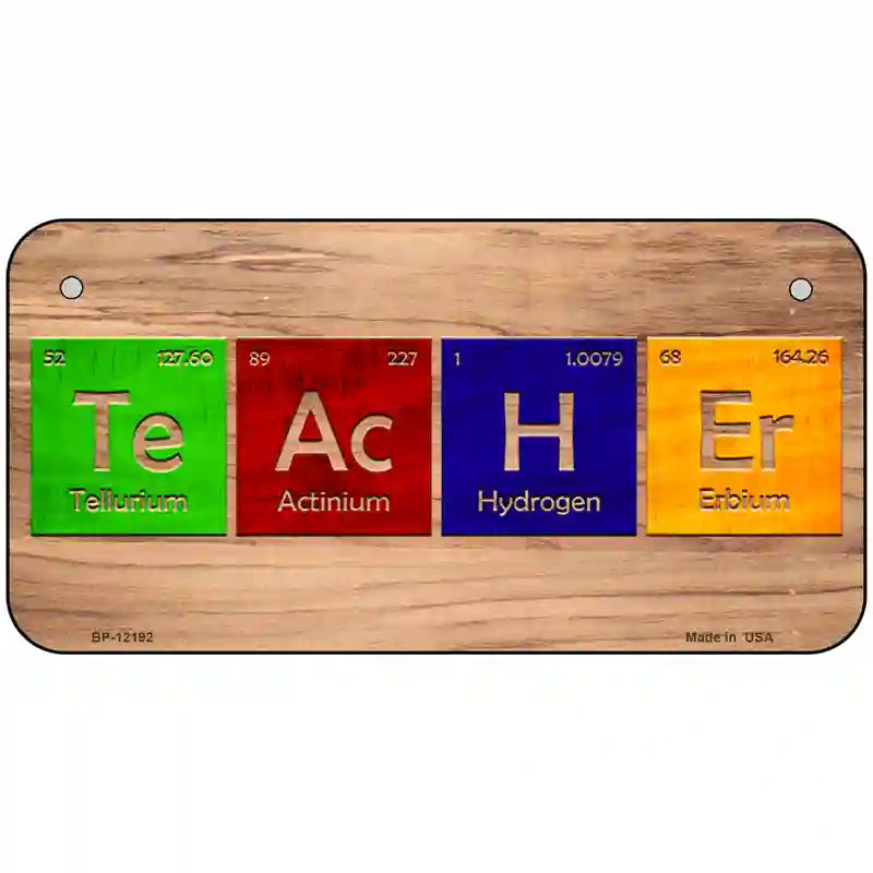 Teacher Periodic Table Wood Novelty Metal License Plate 6" x 3" (BP)