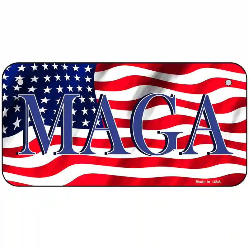 MAGA Flag Novelty Metal License Plate 6" x 3" (BP)