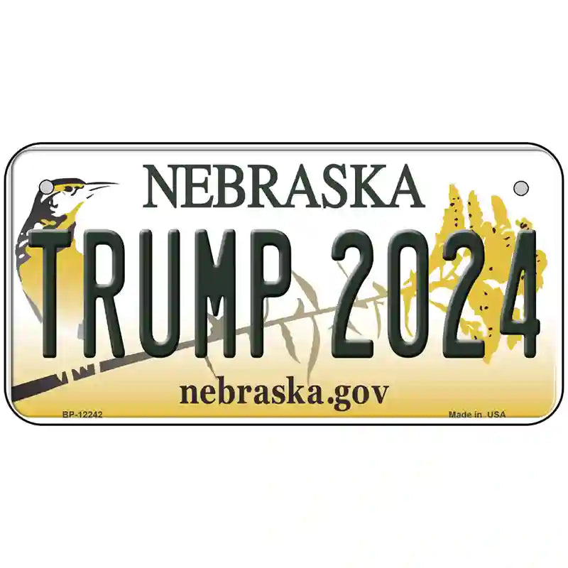 Trump 2024 Nebraska Novelty Metal License Plate 6" x 3" (BP)