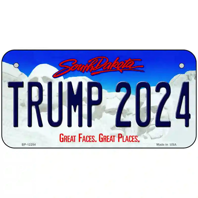 Trump 2024 South Dakota Novelty Metal License Plate 6" x 3" (BP)