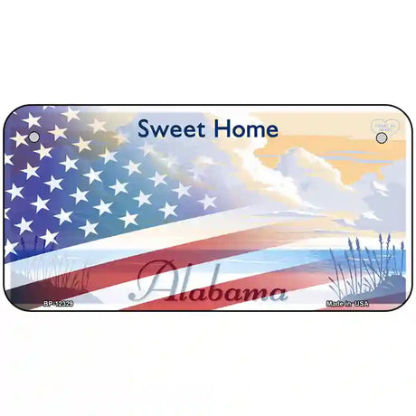 Alabama with American Flag Novelty Metal License Plate 6" x 3" (BP)