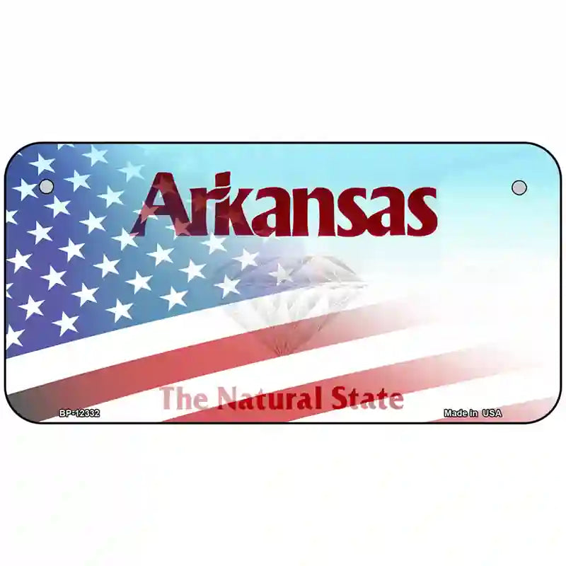 Arkansas with American Flag Novelty Metal License Plate 6" x 3" (BP)