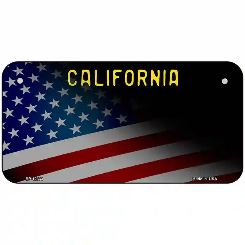 California with American Flag Novelty Metal License Plate 6" x 3" (BP)