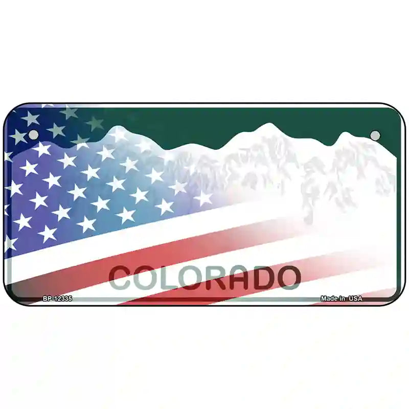 Colorado with American Flag Novelty Metal License Plate 6" x 3" (BP)