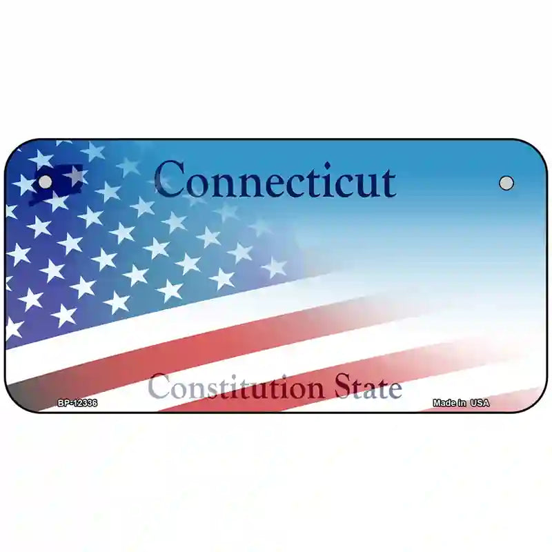 Connecticut with American Flag Novelty Metal License Plate 6" x 3" (BP)