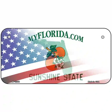 Florida with American Flag Novelty Metal License Plate 6" x 3" (BP)