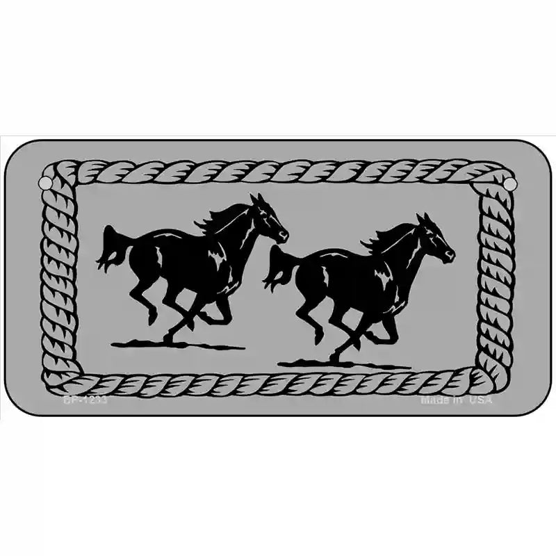 Two Running Horses Novelty Metal License Plate 6" x 3" (BP)