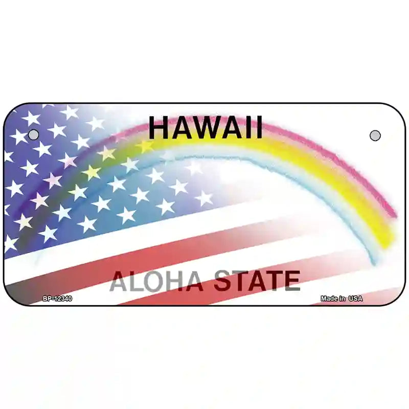 Hawaii with American Flag Novelty Metal License Plate 6" x 3" (BP)