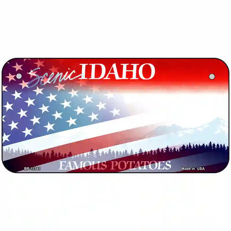 Idaho with American Flag Novelty Metal License Plate 6" x 3" (BP)