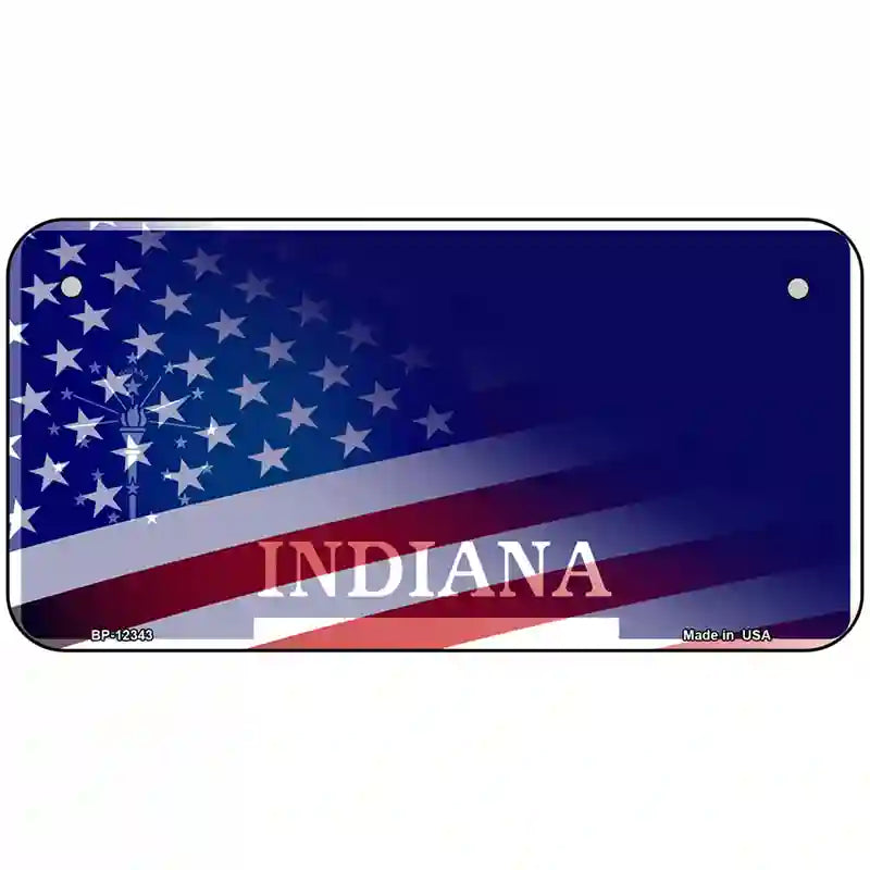 Indiana with American Flag Novelty Metal License Plate 6" x 3" (BP)