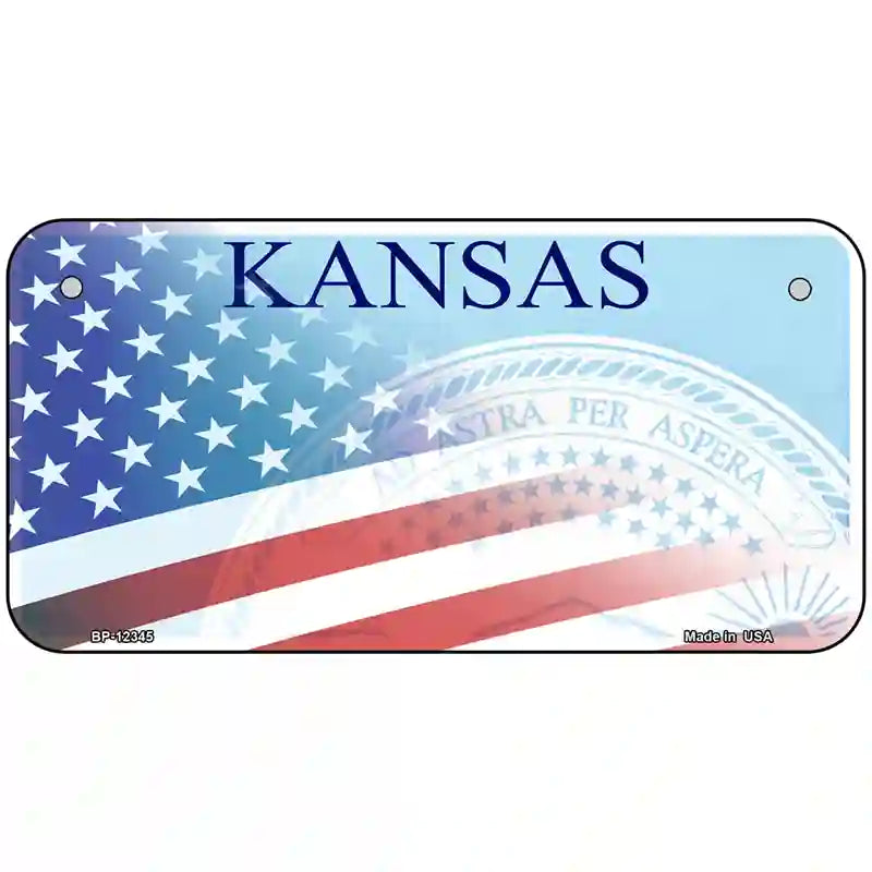 Kansas with American Flag Novelty Metal License Plate 6" x 3" (BP)