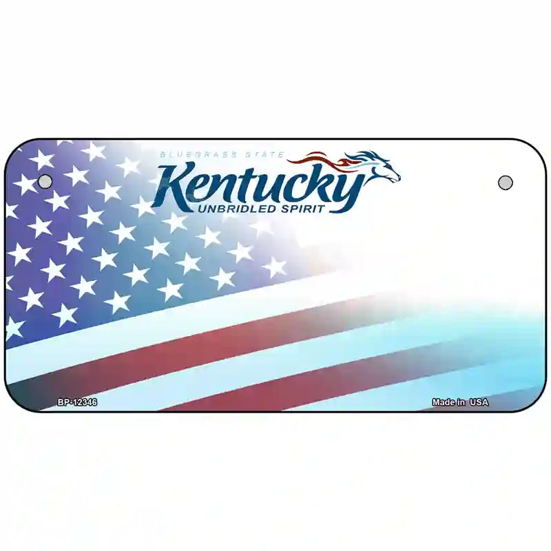 Kentucky with American Flag Novelty Metal License Plate 6" x 3" (BP)