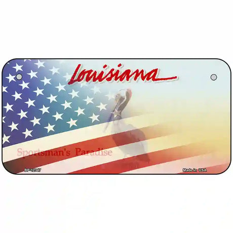 Louisiana with American Flag Novelty Metal License Plate 6" x 3" (BP)