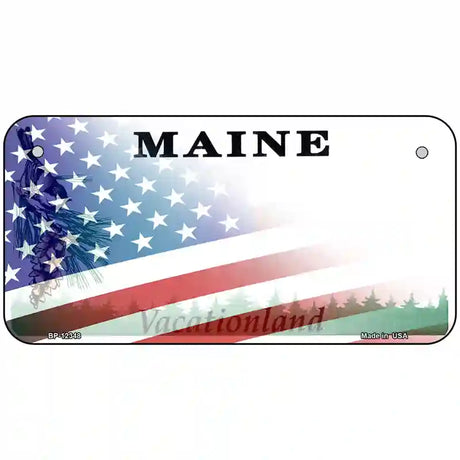 Maine with American Flag Novelty Metal License Plate 6" x 3" (BP)