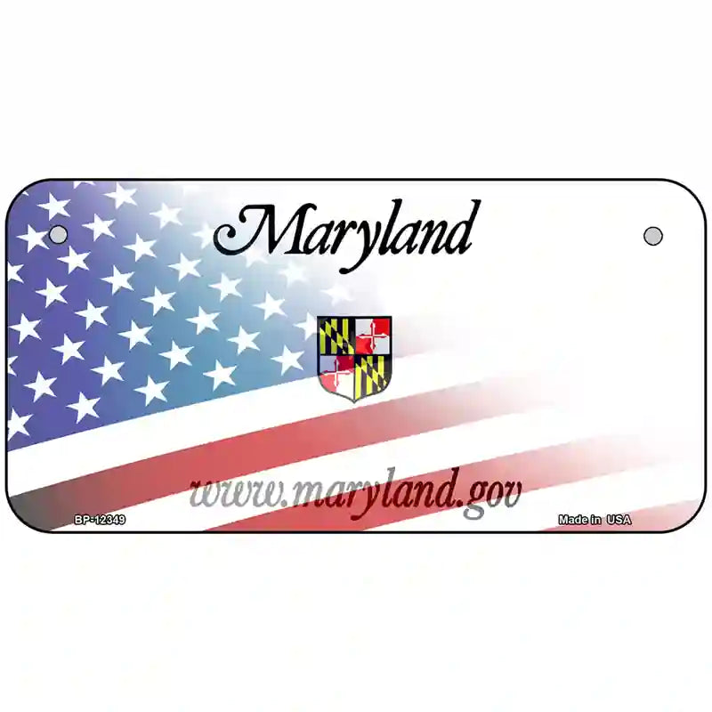 Maryland with American Flag Novelty Metal License Plate 6" x 3" (BP)