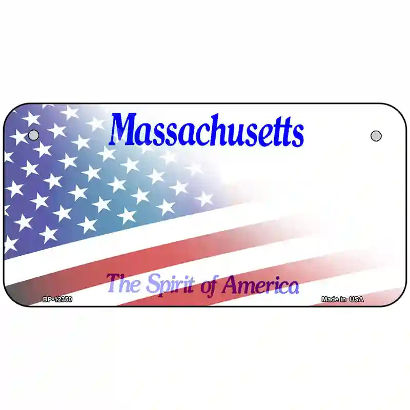 Massachusetts with American Flag Novelty Metal License Plate 6" x 3" (BP)