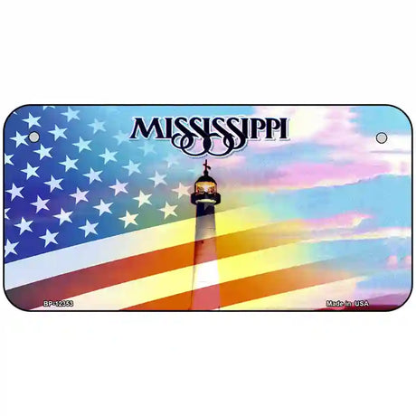 Mississippi with American Flag Novelty Metal License Plate 6" x 3" (BP)