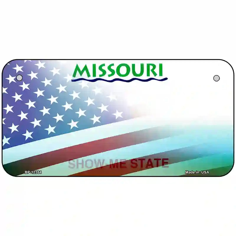 Missouri with American Flag Novelty Metal License Plate 6" x 3" (BP)