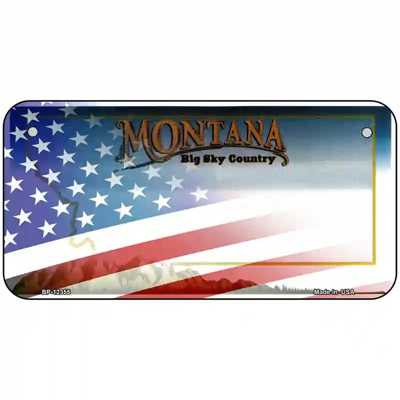 Montana with American Flag Novelty Metal License Plate 6" x 3" (BP)