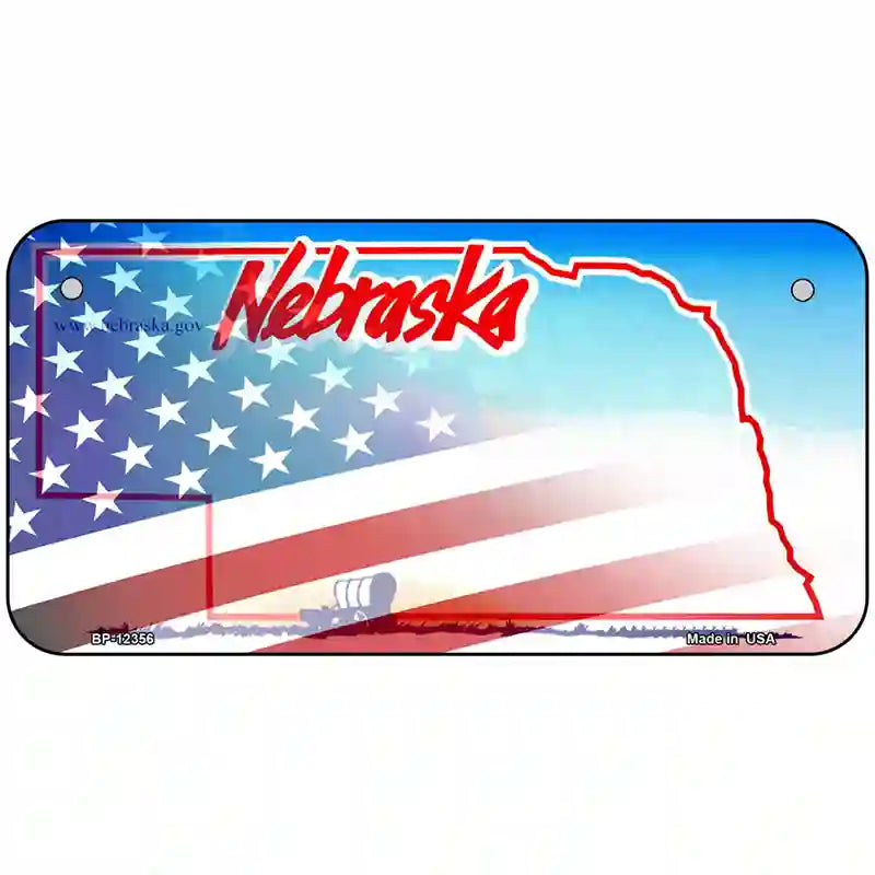 Nebraska with American Flag Novelty Metal License Plate 6" x 3" (BP)