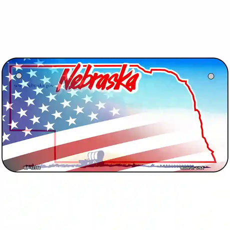 Nebraska with American Flag Novelty Metal License Plate 6" x 3" (BP)