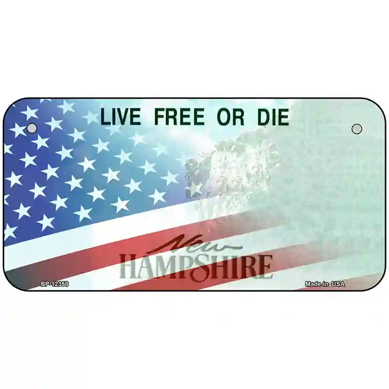 New Hampshire with American Flag Novelty Metal License Plate 6" x 3" (BP)