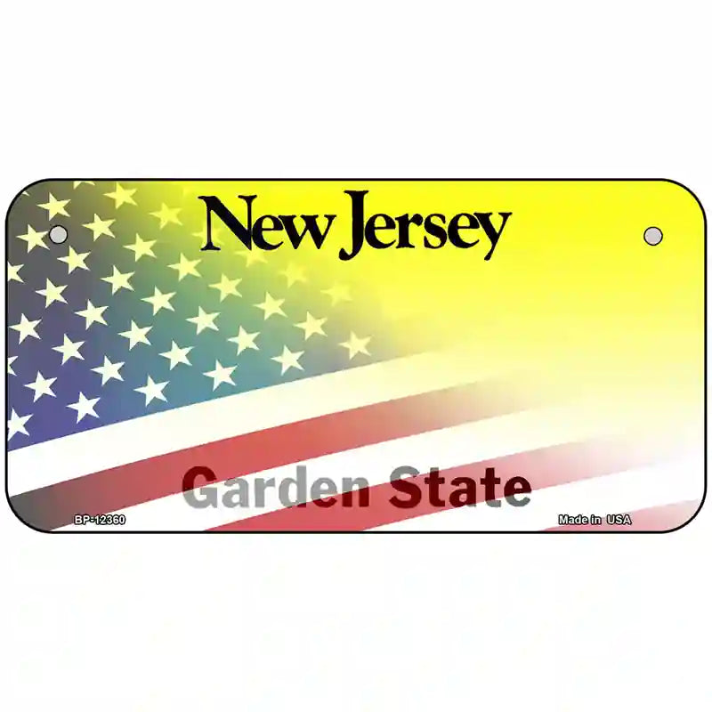 New Jersey with American Flag Novelty Metal License Plate 6" x 3" (BP)