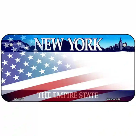 New York with American Flag Novelty Metal License Plate 6" x 3" (BP)