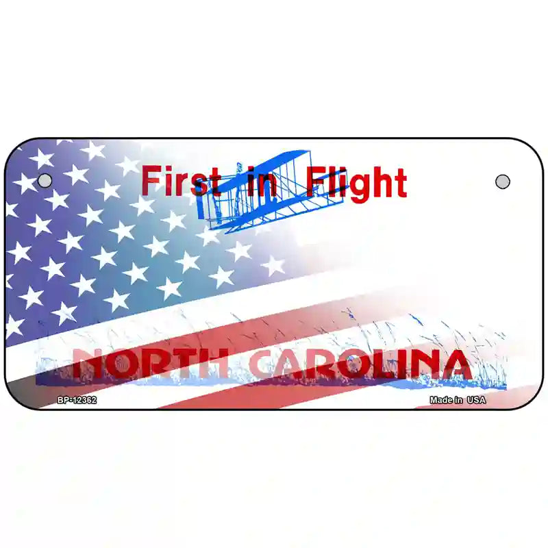 North Carolina with American Flag Novelty Metal License Plate 6" x 3" (BP)